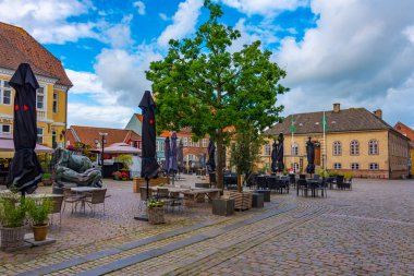 Faaborg, Danimarka, 20 Haziran 2022: Danimarka İbne Kasabası Torvet Meydanı.