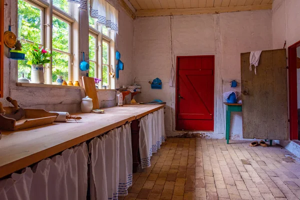 2022年6月19日 丹麦欧登塞 登芬斯克 兰德比露天博物馆的厨房展览 展出了丹麦的传统建筑 — 图库照片