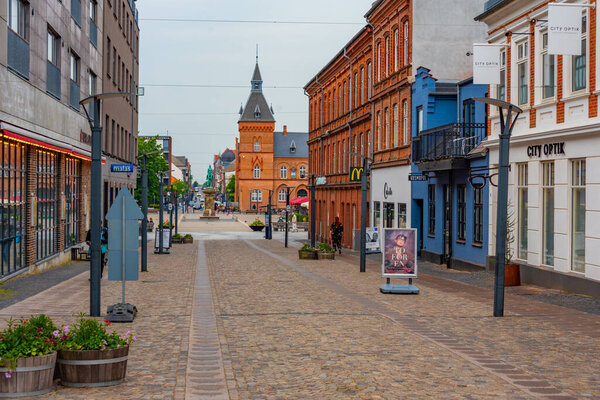 Esbjerg, Denmark, June 17, 2022: Commercial street in the center of Danish town Esbjerg.