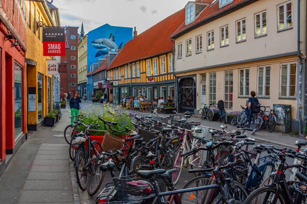 Aarhus Dinamarca Junio 2022 Vista Atardecer Una Calle Del Centro — Foto de Stock