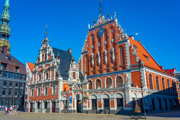 Riga Lettonia Giugno 2022 Piazza Ratslaukums Con Casa Dei Blackheads — Foto Stock