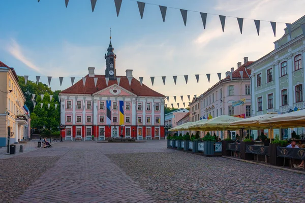 Tartu Észtország 2022 Június Naplemente Kilátás Városháza Főterén Észt Város — Stock Fotó