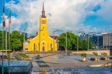 Tallinn, Estonya, 29 Haziran 2022: Tallinn 'e Özgürlük Meydanı Estonya' dan Havadan Bakış..