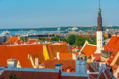 Tallinn, Estonya, 29 Haziran 2022: Tallinn 'in Toompea tepesinden havadan görünüşü, Estonya..