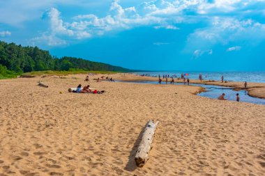 Saulkrasti, Letonya, 2 Temmuz 2022: Letonya 'daki Saulkrasti beyaz kum tepesinde güneşli bir gün.