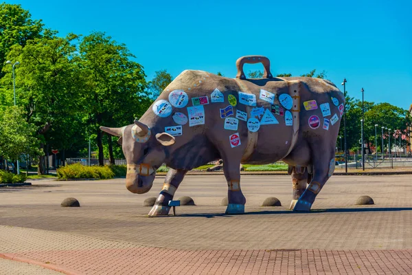 Ventspils Letland Juli 2022 Touring Cow Standbeeld Pot Van Ventspils — Stockfoto