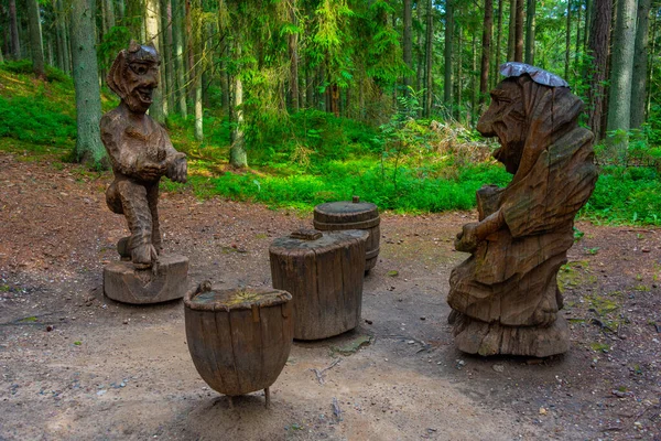 Juodkrante Litwa Lipca 2022 Drewniana Rzeźba Wzgórzu Czarownic Kurońskim Szpiegu — Zdjęcie stockowe