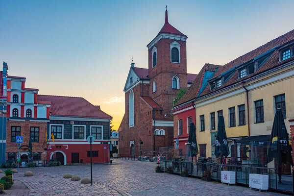Kaunas, Lithuania, July 5, 2022: Sunrise view of the cathedral of saint paul and peter in Kaunas, Lithuania.