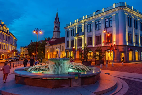 2022年7月6日 立陶宛维尔纽斯 Rotuses Aikste的夜景 立陶宛首都维尔纽斯市政厅广场 — 图库照片