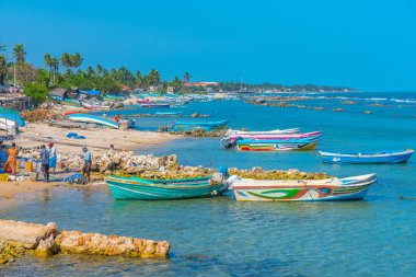 Jaffna, Sri Lanka, 8 Şubat 2022: Sri Lanka 'nın kuzey kıyısında balıkçı tekneleri.