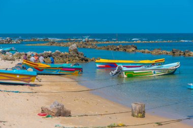 Jaffna, Sri Lanka, 8 Şubat 2022: Sri Lanka 'nın kuzey kıyısında balıkçı tekneleri.