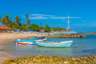 Jaffna, Sri Lanka, 8 Şubat 2022: Sri Lanka 'nın kuzey kıyısında balıkçı tekneleri.
