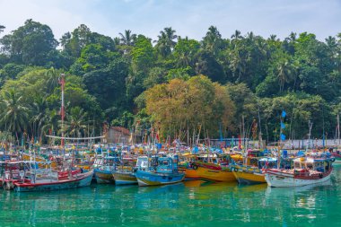 Mirissa, Sri Lanka, 23 Ocak 2022: Mirissa, Sri Lanka limanında balıkçı tekneleri.