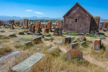 Khachkars 'lı Noratus mezarlığı - Ermenistan' da antik mezar taşları