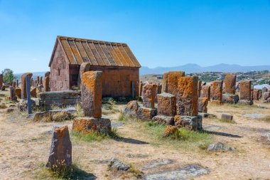 Khachkars 'lı Noratus mezarlığı - Ermenistan' da antik mezar taşları