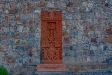 Khachkars in Khor Virap monastery in Armenia clipart