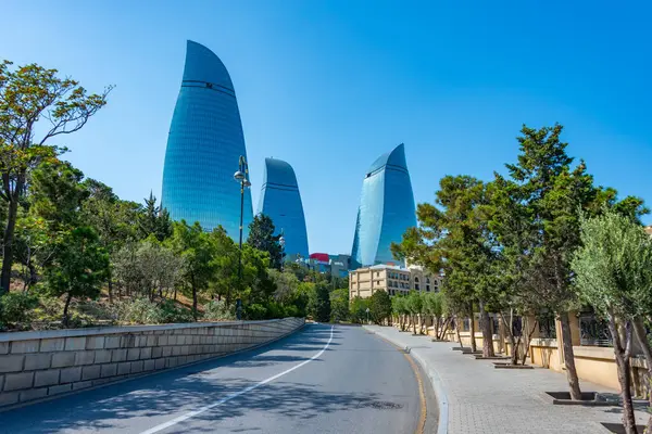 stock image Flame towers domainating the skyline of Baku, Azerbaijan