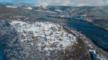 Winter aerial view of Trapezitsa fortress in Veliko Tarnovo, Bulgaria clipart