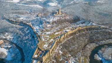 Winter aerial view of Tsarevets fortress in Veliko Tarnovo, Bulgaria clipart
