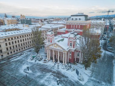 Winter aerial view of Ivan Vazov Theatre in Sofia, Bulgaria clipart