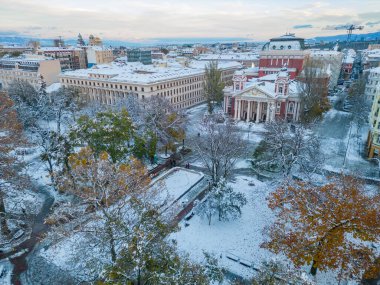 Winter aerial view of Ivan Vazov Theatre in Sofia, Bulgaria clipart