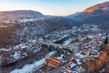 View of the Vladishki bridge over yantra river in Veliko Tarnovo clipart