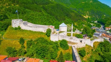 Bosna-Hersek 'teki Travnik kalesinin Panorama manzarası