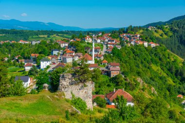 Bosna-Hersek 'teki Prusac kalesinin Panorama manzarası