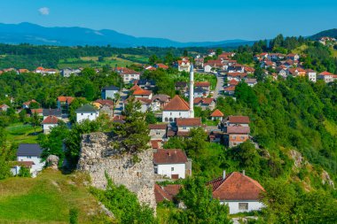 Bosna-Hersek 'teki Prusac kalesinin Panorama manzarası
