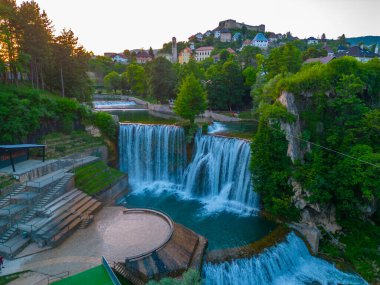 Sunset panorama of Bosnian town Jajce clipart