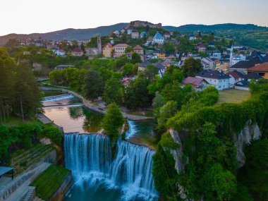 Sunset panorama of Bosnian town Jajce clipart