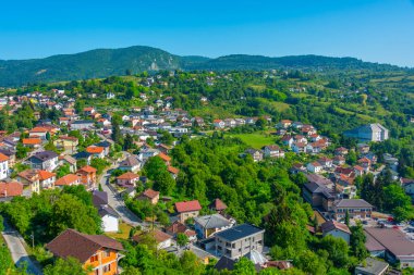 Bosna-Hersek 'in Jajce kasabasının Panorama manzarası