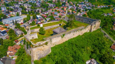Bosna-Hersek 'teki Jajce kalesinin Panorama manzarası