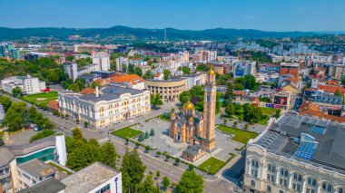 Banja Luka, Bosna-Hersek 'teki İsa' nın Kurtarıcı Ortodoks Katedrali 'nin hava görüntüsü