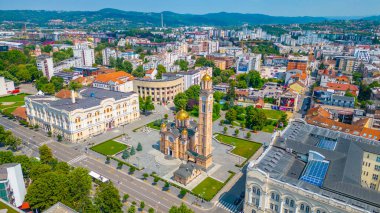 Banja Luka, Bosna-Hersek 'teki İsa' nın Kurtarıcı Ortodoks Katedrali 'nin hava görüntüsü