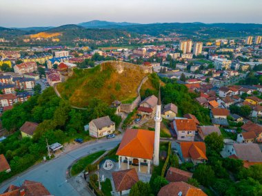 Sunset panorama of Doboj fortress in Bosnia and Herzegovina clipart