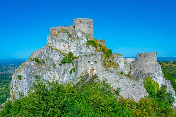 Bosna-Hersek 'teki Srebrenik Kalesinin Panorama manzarası