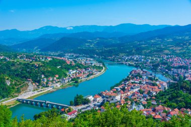 Panorama view of Visegrad town in Bosnia and Herzegovina clipart