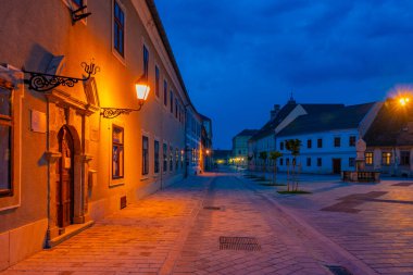 Hırvatistan 'ın eski Osijek kentindeki yayanın günbatımı manzarası
