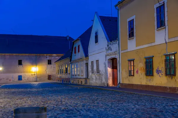 Hırvatistan 'ın eski Osijek kentindeki yayanın günbatımı manzarası