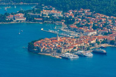 Hırvatistan 'ın Korcula kentinin hava manzarası