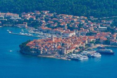 Hırvatistan 'ın Korcula kentinin hava manzarası