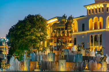 Kutaisi, Georgia 'daki Colchis Fountain' in gece görüşü