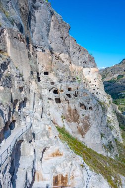 Panorama view of Vardzia caves in Georgia clipart