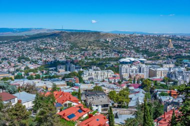 Gürcistan 'daki Mtatsminda tepesinden Tiflis' in Panorama manzarası