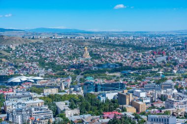 Gürcistan 'daki Mtatsminda tepesinden Tiflis' in Panorama manzarası