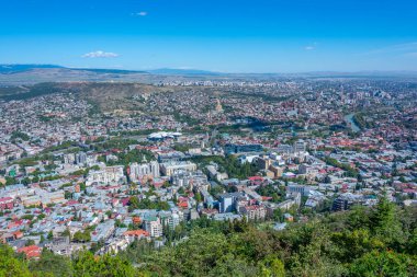 Gürcistan 'daki Mtatsminda tepesinden Tiflis' in Panorama manzarası