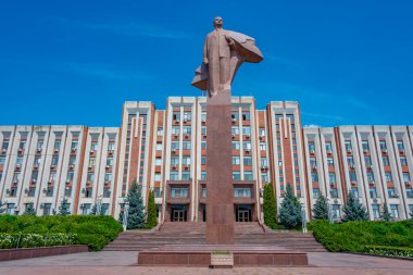 Lenin statue in front of the Transnistrian Government in Tiraspol, Moldova clipart