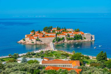 Karadağ 'da Sveti Stefan' ın Panorama görüşü
