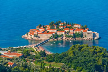 Karadağ 'da Sveti Stefan' ın Panorama görüşü